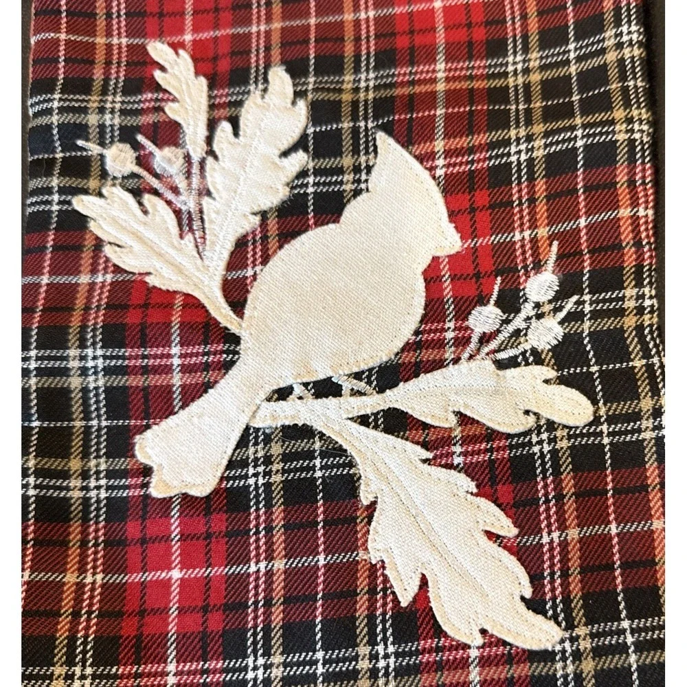 Plaid Cardinal Bird White Faux Fur Trim  Christmas Holiday‎ Stocking 17.5 Inch